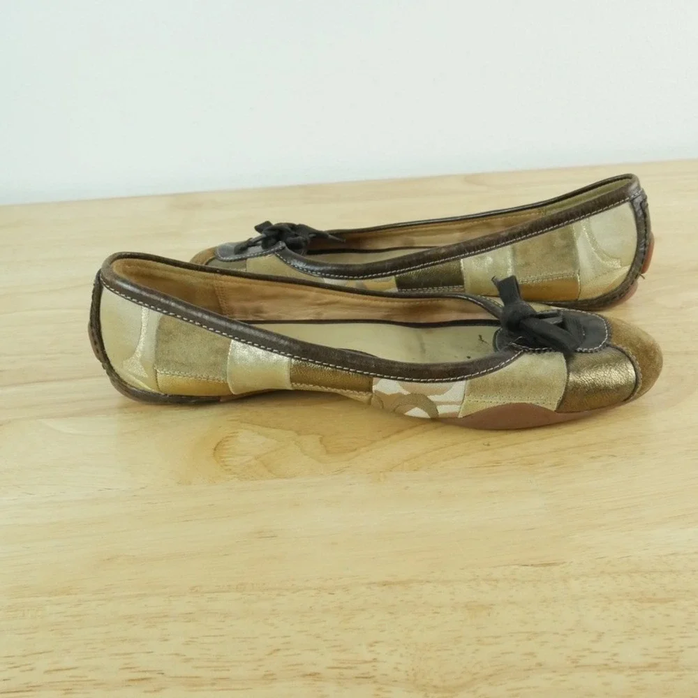 Coach Jasmine Patchwork Ballet Flats Gold Metallic Suede 10 M Y2K Vintage Shoes